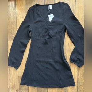 H&M Black Bishop Long Sleeve Cut Out Mini Dress Dark Fairycore Whimsygoth